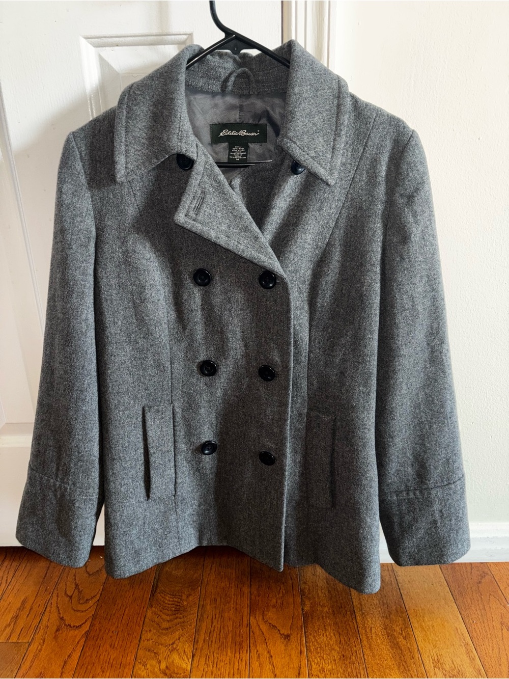 Eddie Bauer Women's Gray Double-Breasted Wool Peacoat